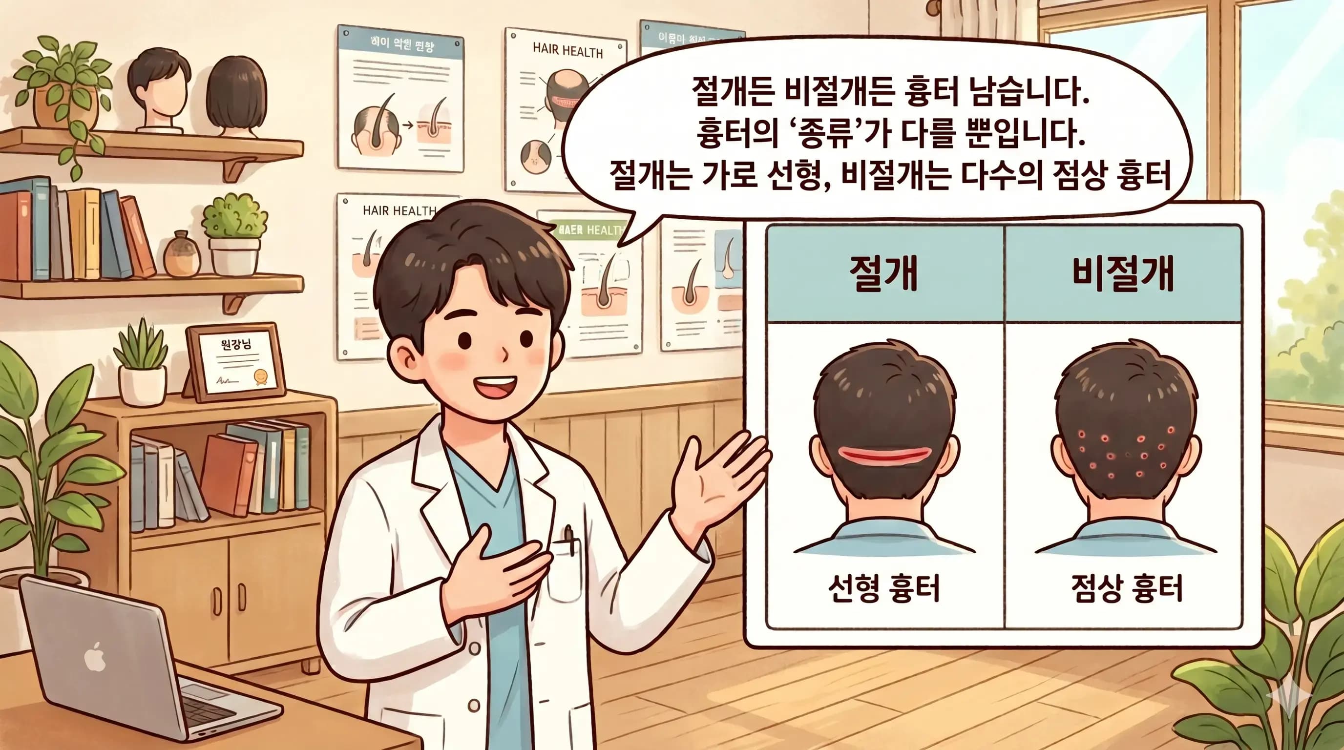 강남역 모발이식, 비절개 절개 흉터 차이 비교합니다