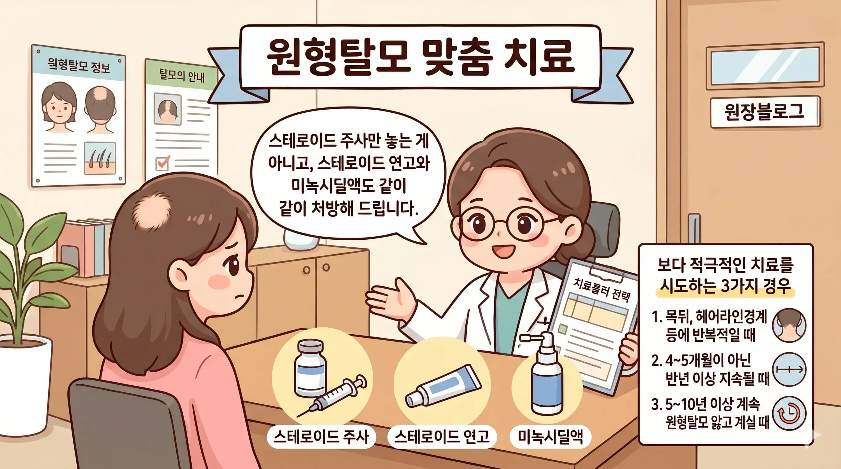역삼 원형탈모, 스테로이드 주사 맞으면 꼭 낫나요