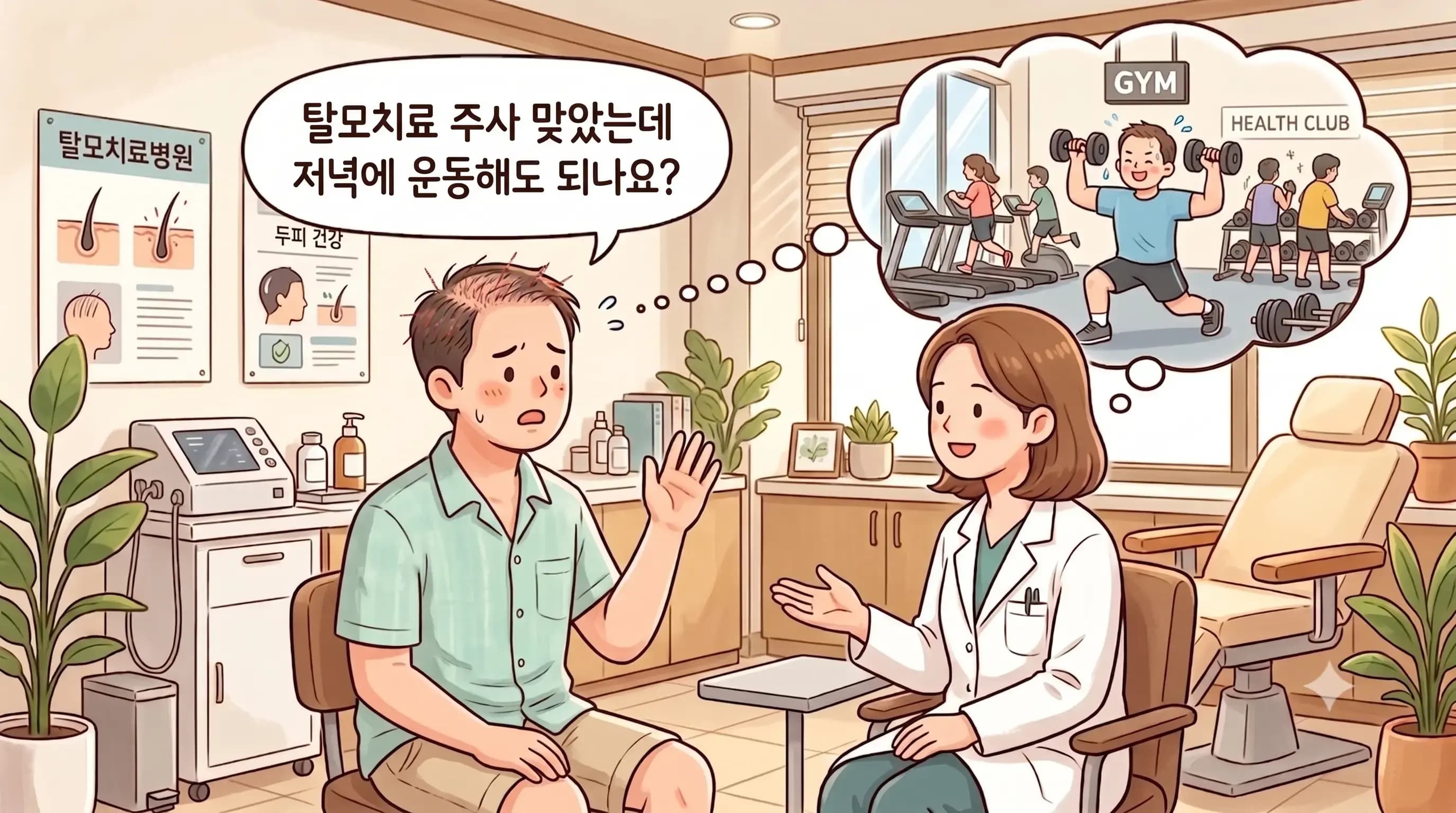 강남 탈모치료 주사 맞고 운동해도 되나요